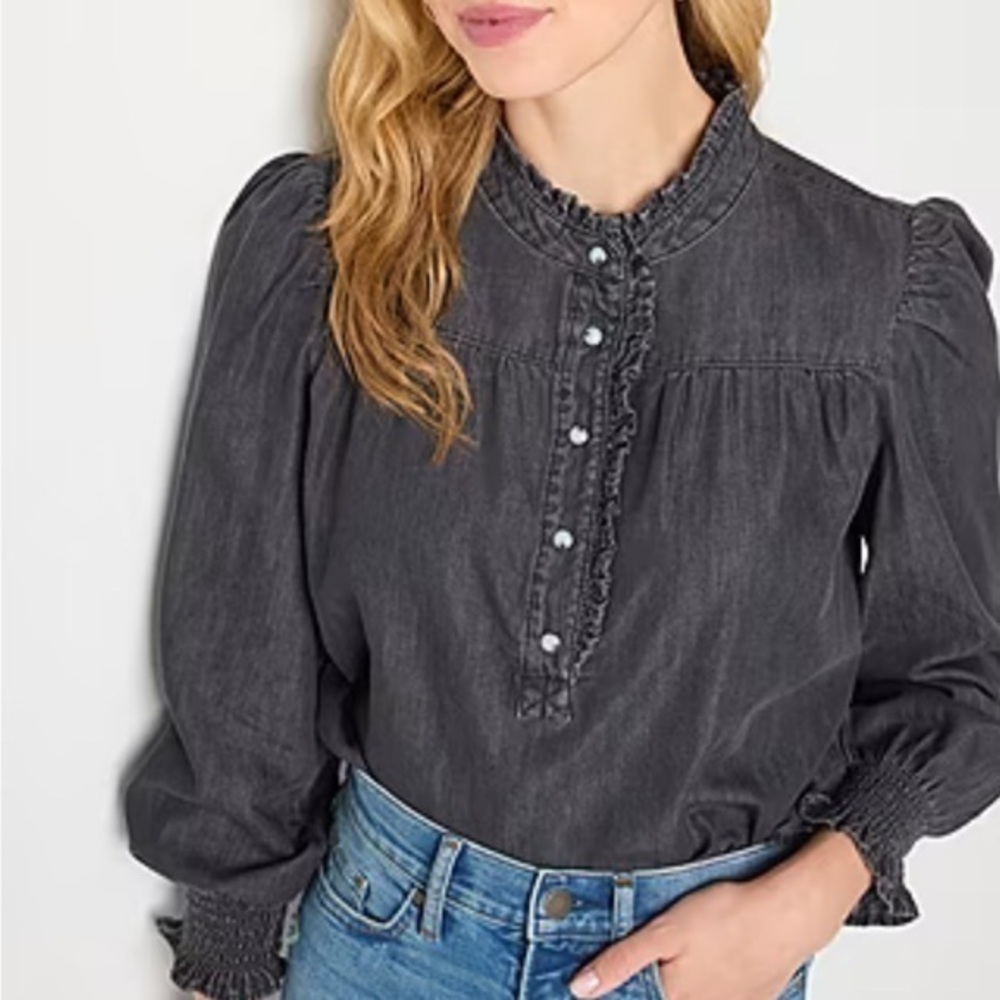 NWT A.N.A women’s black wash blouse with snap details size XL